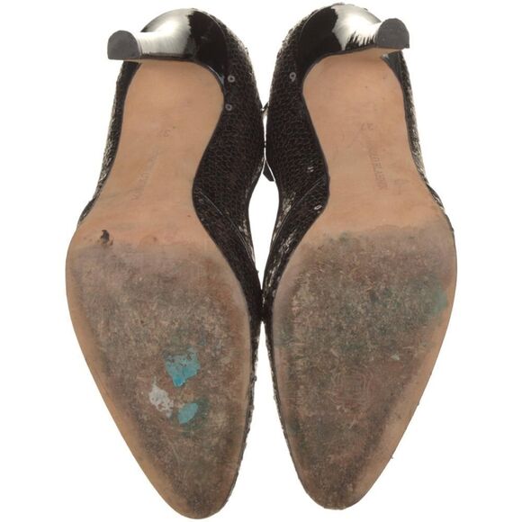 MANOLO BLAHNIK Black Sequins Ankle Wrap Heels 37 - Picture 5 of 7